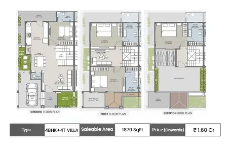 DTC Embassy Villa 4 BHK + 4T Villa floor plan, 1870 sq ft carpet area