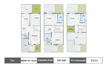 DTC Embassy Villa 4 BHK + 4T Villa floor plan, 1910 sq ft carpet area